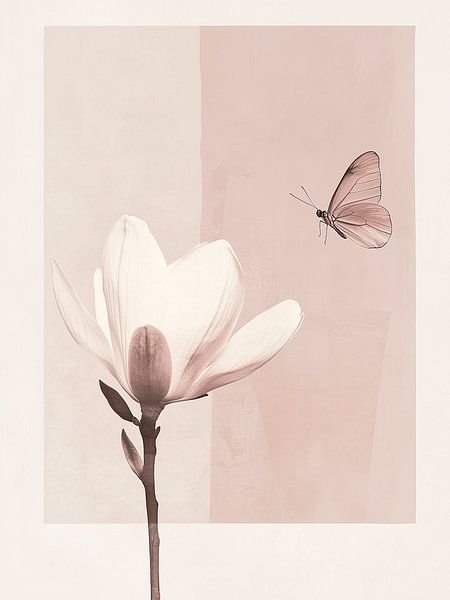 Japandi, Spring Magnolia and Butterfly by Caroline Guerain