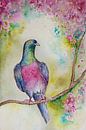 Aquarell einer Taube mit einem Blütenzweig... von Els Fonteine Miniaturansicht