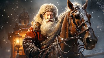 Weihnachtsmann in der Nacht mit Pferd von Animaflora PicsStock