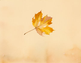 Minimalistisches goldenes Herbstblatt auf einem warmen beige strukturierten Hintergrund