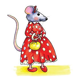 funny Lady mouse with red dotted dress isolated over white background by Ivonne Wierink