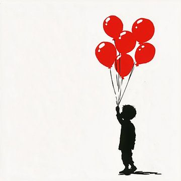 Jongen met rode ballonnen | Banksy Style van Danny van Eldik - Perfect Pixel Design