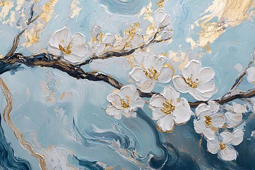 Bloeiende bloesemtakken met gouden accenten