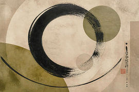 Ensō Mushin – Abstrakte Zen-Geometrie in Beige & Grün