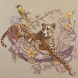 Cheetah with bird by Sandra Kolondam