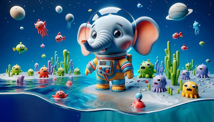 Elephant astronaut discovers colourful alien world by artefacti