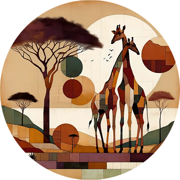 Collage Afrikaans landschap met giraffenkoppel en acacia van Lois Diallo