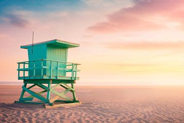 Sunset over a lifeguard's house by Philippe HUGONNARD
