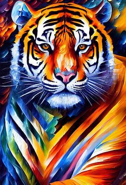 Portrait coloré d'un tigre sur Whale & Sons