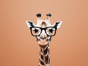 Intelligente Blik - Giraffenportret met Bril van Eva Lee