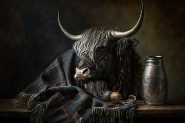Zwarte Schotse Hooglander | Stilleven van Digitale Schilderijen