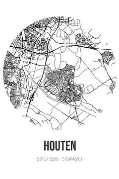 Houten (Utrecht) | Landkaart | Zwart-wit van Rezona