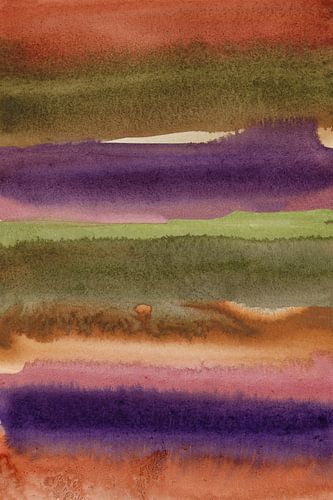 Coups de pinceau abstraits à l'aquarelle. Violet, terra, vert mos.