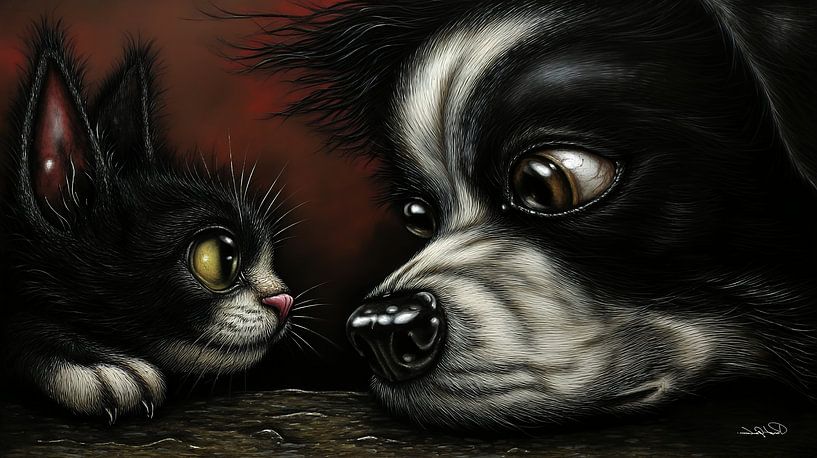 dog - cat - cartoon by Gelissen Artworks
