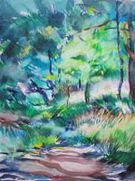 Watercolor forest path