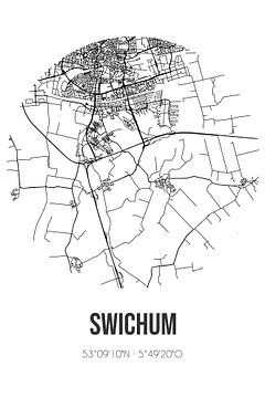 Swichum (Fryslan) | Karte | Schwarz und Weiß von Rezona