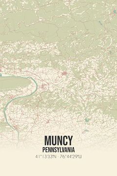 Vintage landkaart van Muncy (Pennsylvania), USA. van Rezona