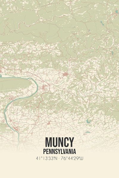 Carte ancienne de Muncy (Pennsylvanie), USA. par Affiches de lieux