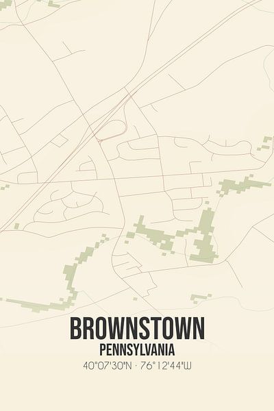 Alte Karte von Brownstown (Pennsylvania), USA. von Ortsdrucke