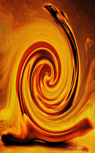 Flaming Whirlpool in Gold & Amber – Abstrakte Energie & Fire (Modern Wall Art)