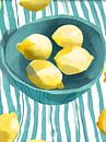 Lemons in a bowl on a striped tablecloth by Kim Karol / Ohkimiko thumbnail