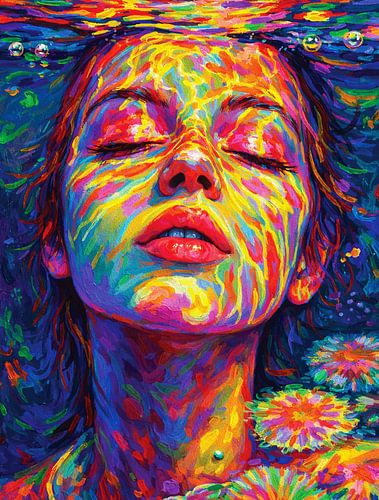 Rustig onderwater vrouw Regenboog Licht Impasto Portret
