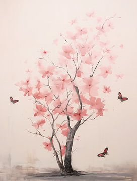 Bloesem met vlinders, Japandi van Caroline Guerain