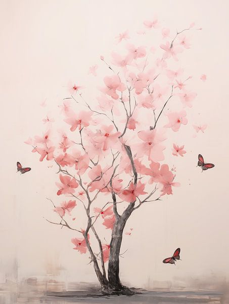 Blossom with butterflies, Japandi by Caroline Guerain
