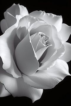 Witte roos met zwarte achtergrond van De Muurdecoratie