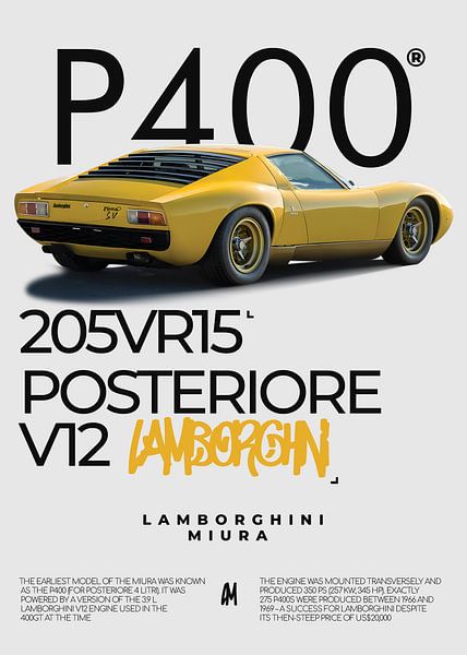 Lamborghini Miura Minimalistisches Poster von Ali Firdaus