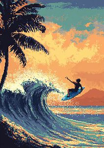 Surf Poster Wellenreiten Pixel Art