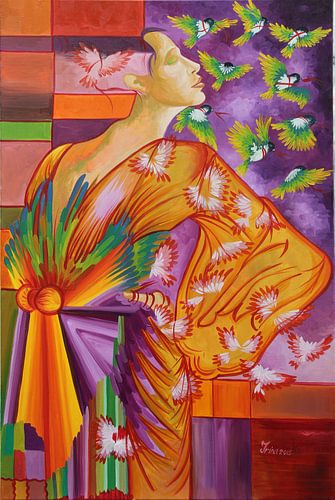 Les geishas avec les oiseaux