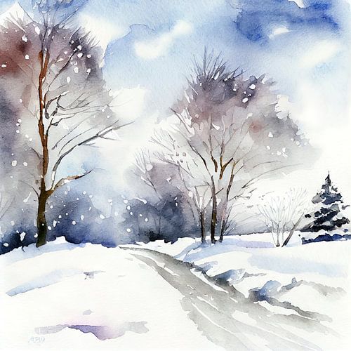 Een besneeuwd landschap in de buurt van Monschau