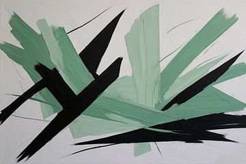 Abstraction expressive en noir et vert sur De Muurdecoratie