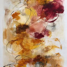 A warm abstract design in ochre and burgundy with lines by Joriali Abstract
