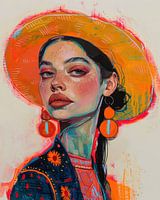 Señorita portret met oranje hoed