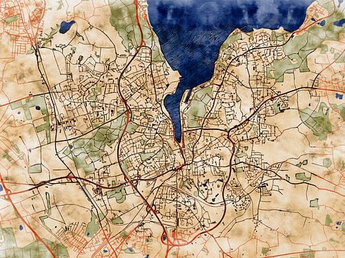 Kaart van Flensburg in de stijl 'Serene Summer'