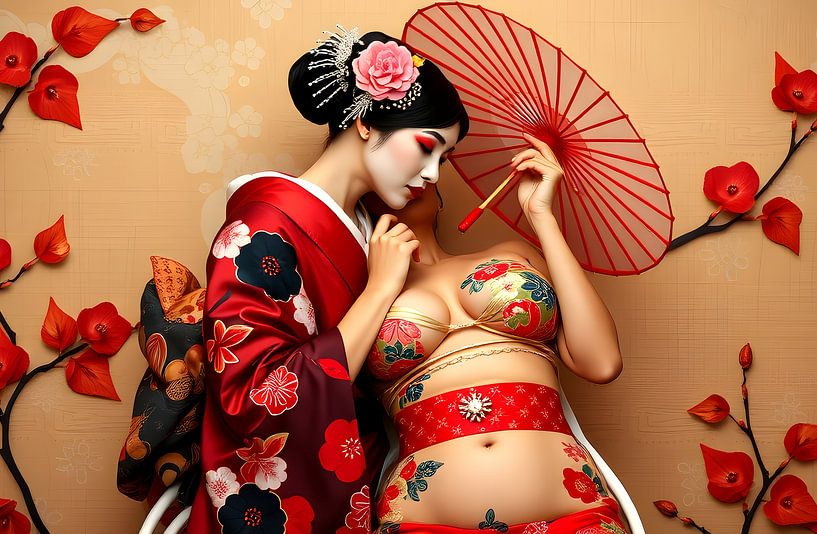 Japanese art Geisha love by Egon Zitter