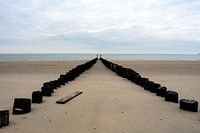Wide beach view with wooden plank