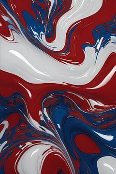 Vague abstraite de rouge, blanc et bleu sur De Muurdecoratie