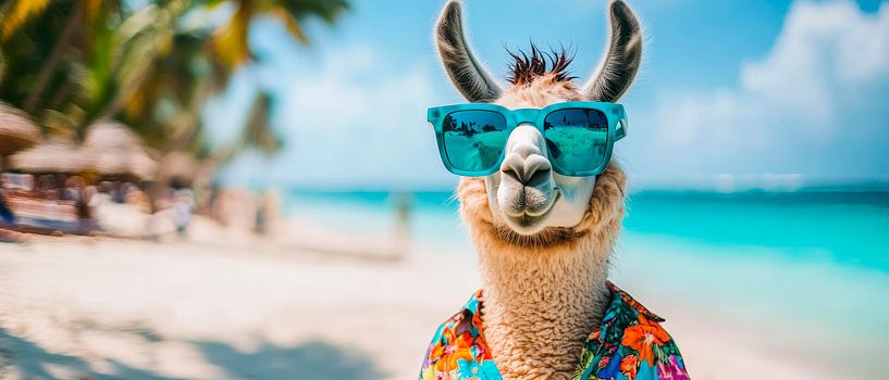 Llama on the beach with sunglasses by Poster Art Shop