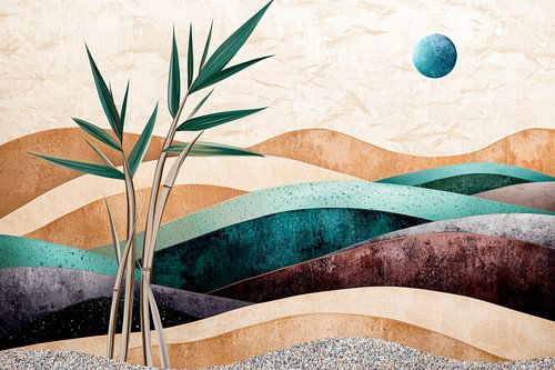 Paysage abstrait avec bambou et lune