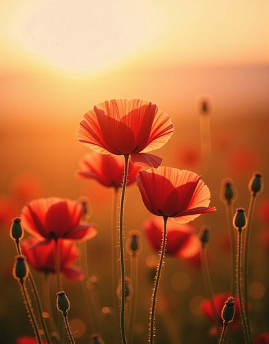 klaprozen bij zonsondergang