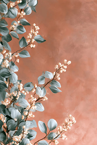 Groene bladeren op warm terracotta — compositie 3