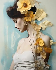Collage: Vintage-Porträt mit Blumen