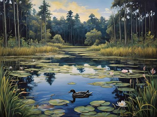 Rustikale Wasseroase mit Ente