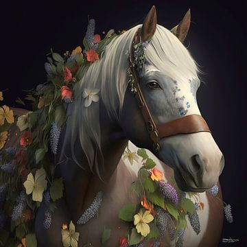cheval avec des fleurs sur Gelissen Artworks