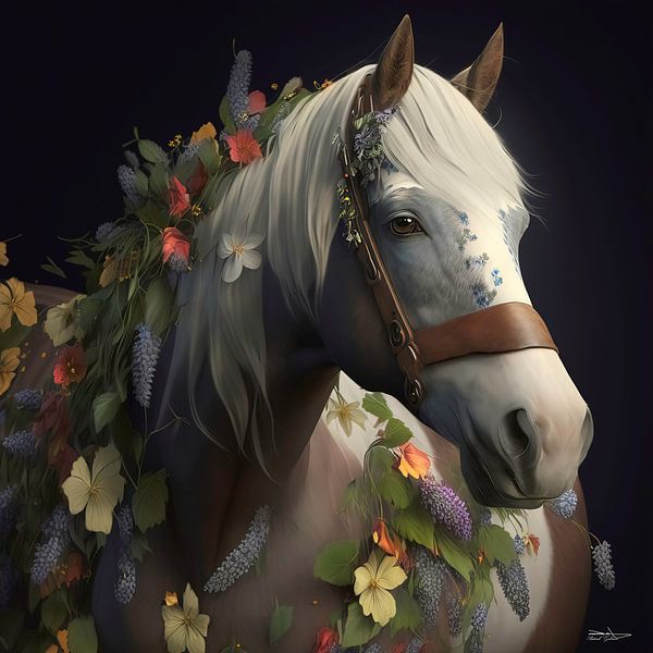 horse with flowers by Gelissen Artworks