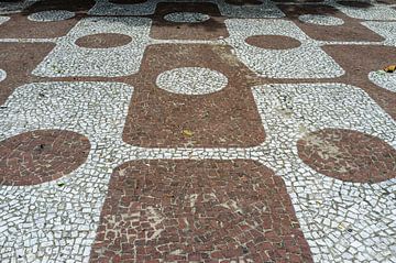 Boulevard met jaren 60 design en patroon in bruin witte stenen, Santos, Brazilië, Zuid-Amerika van WorldWidePhotoWeb