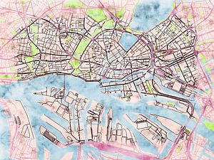 Karte von Hamburg centrum im stil 'Soothing Spring'